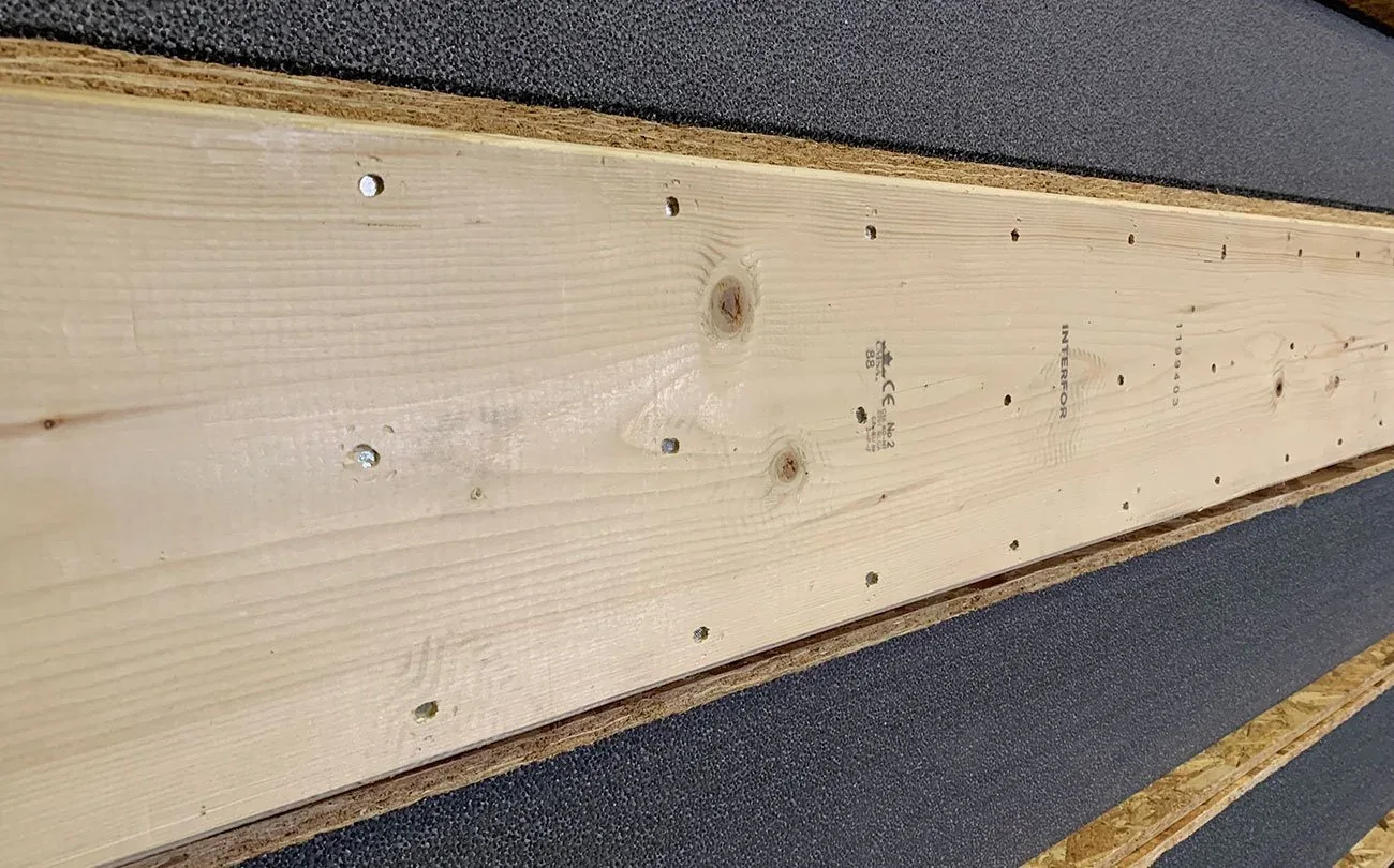 SIP panel and timber connection prepared for project-specific detailing.